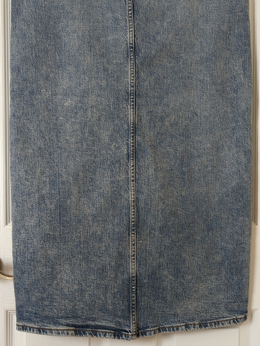 Wild Fable Classic Medium Wash Frayed Low Waisted Front Slit Denim Maxi Skirt 8 - Picture 11 of 11